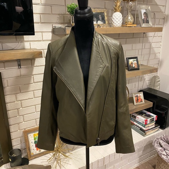 Olive Green Helmut Lang Leather Jacket, large - Picture 4 of 12